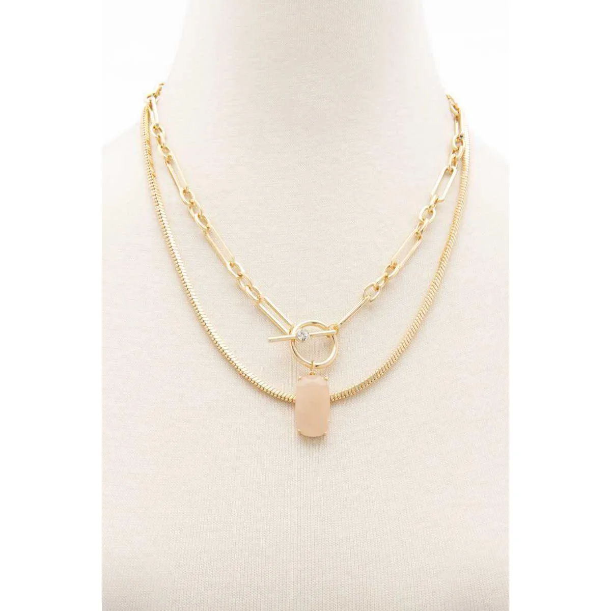 Oval Stone Toggle Clasp Layered Necklace