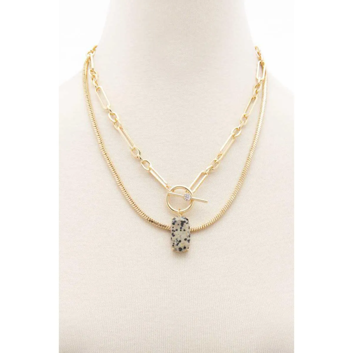 Oval Stone Toggle Clasp Layered Necklace