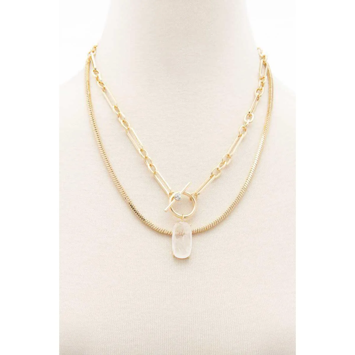 Oval Stone Toggle Clasp Layered Necklace