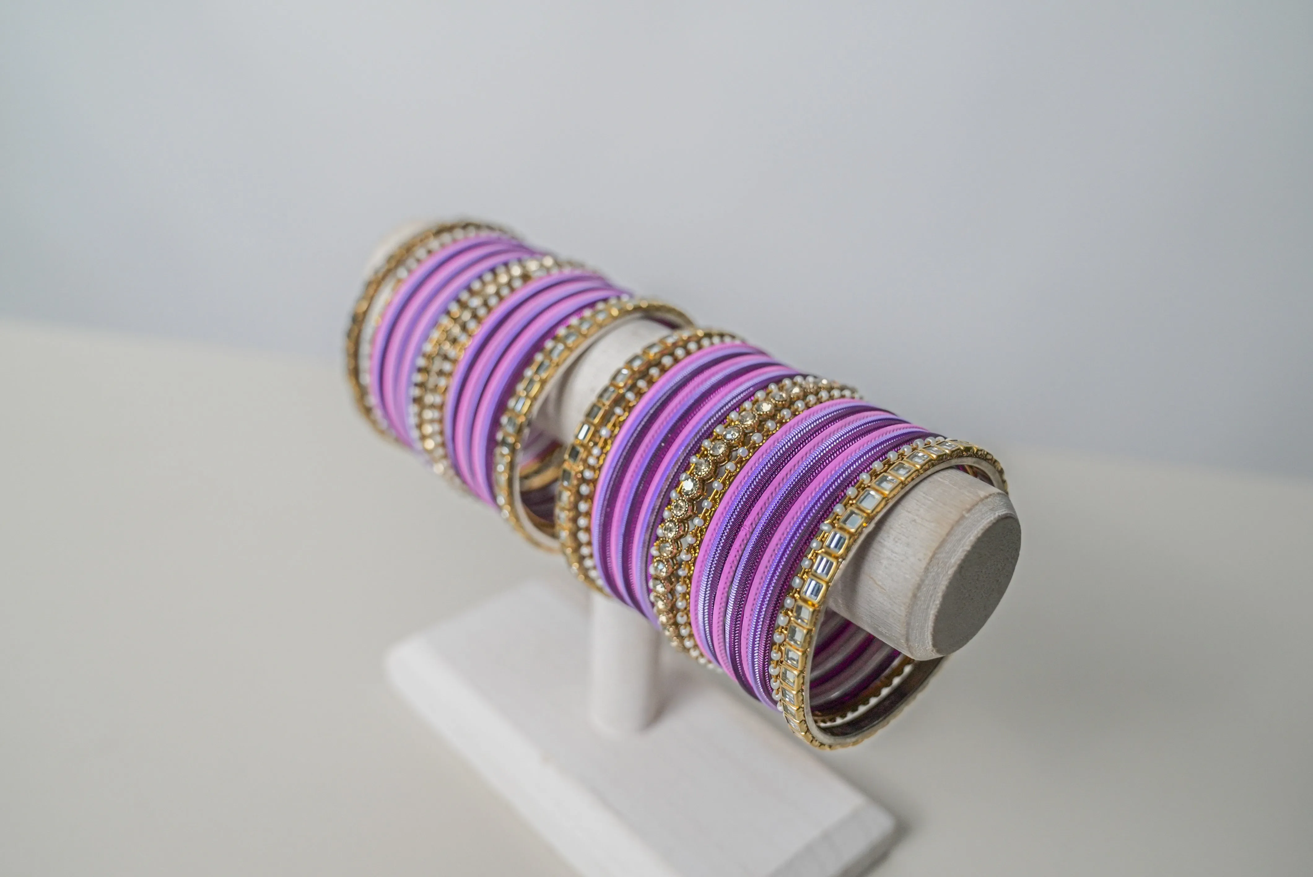 Pari  Purple and Pink Bangle with Kundan Accents - 2 Hand Set