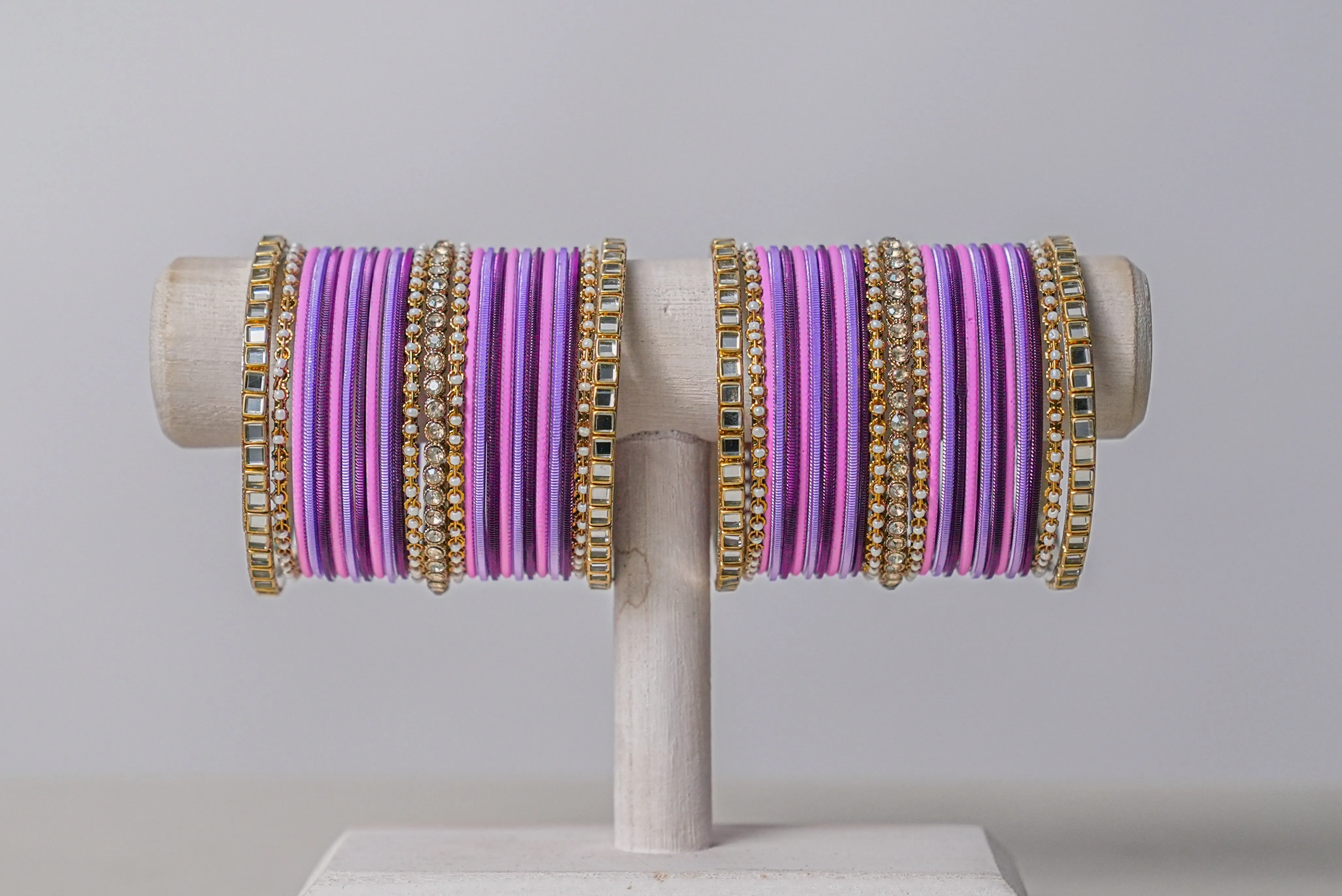 Pari  Purple and Pink Bangle with Kundan Accents - 2 Hand Set