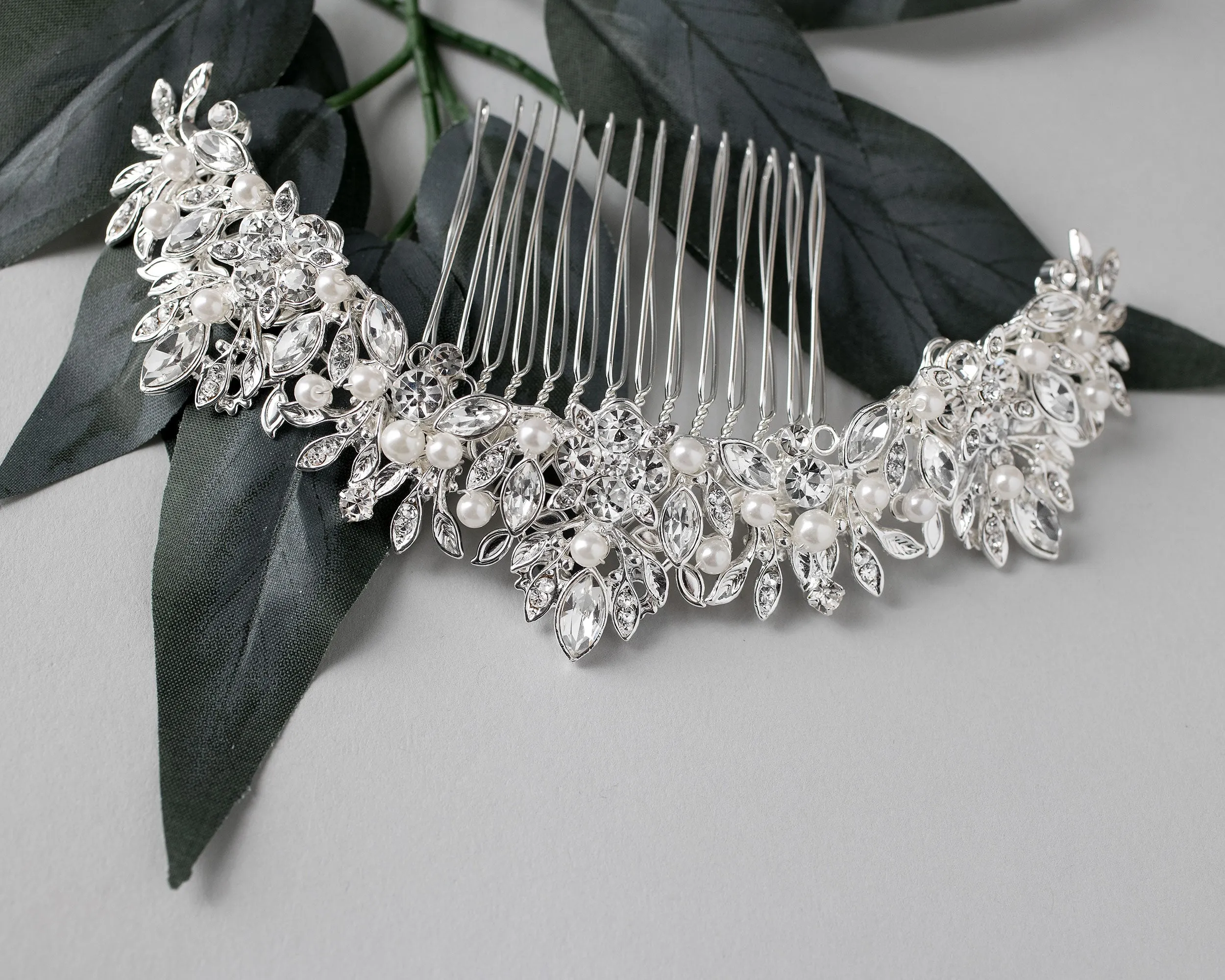 Pearl and Crystal Arched Wedding Comb