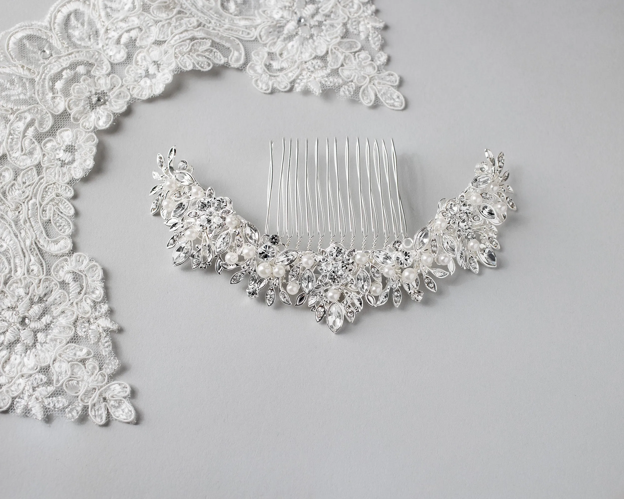 Pearl and Crystal Arched Wedding Comb