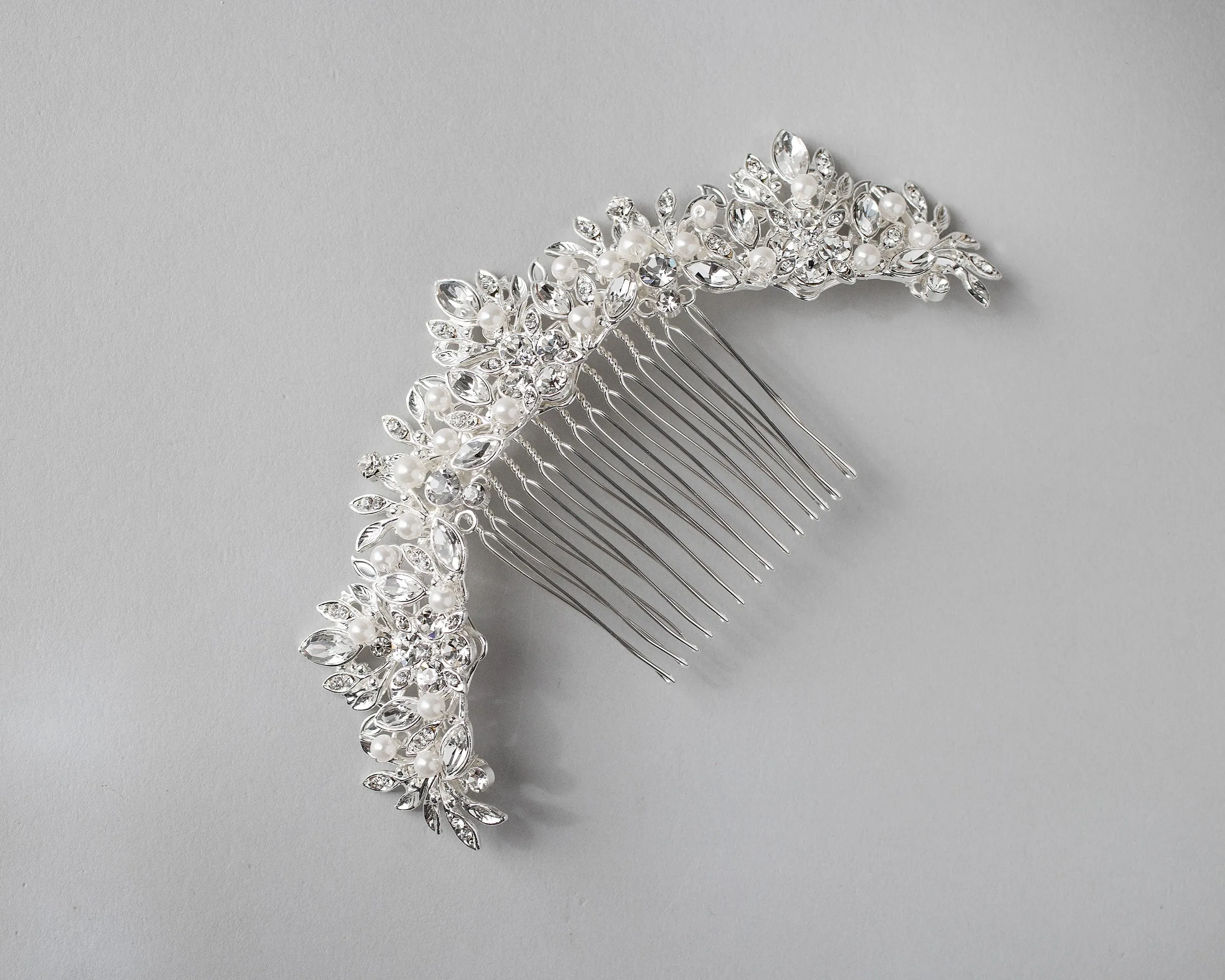 Pearl and Crystal Arched Wedding Comb