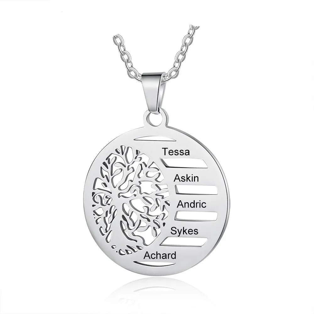 Personalized 5 Names Tree of Life Pendant Necklace