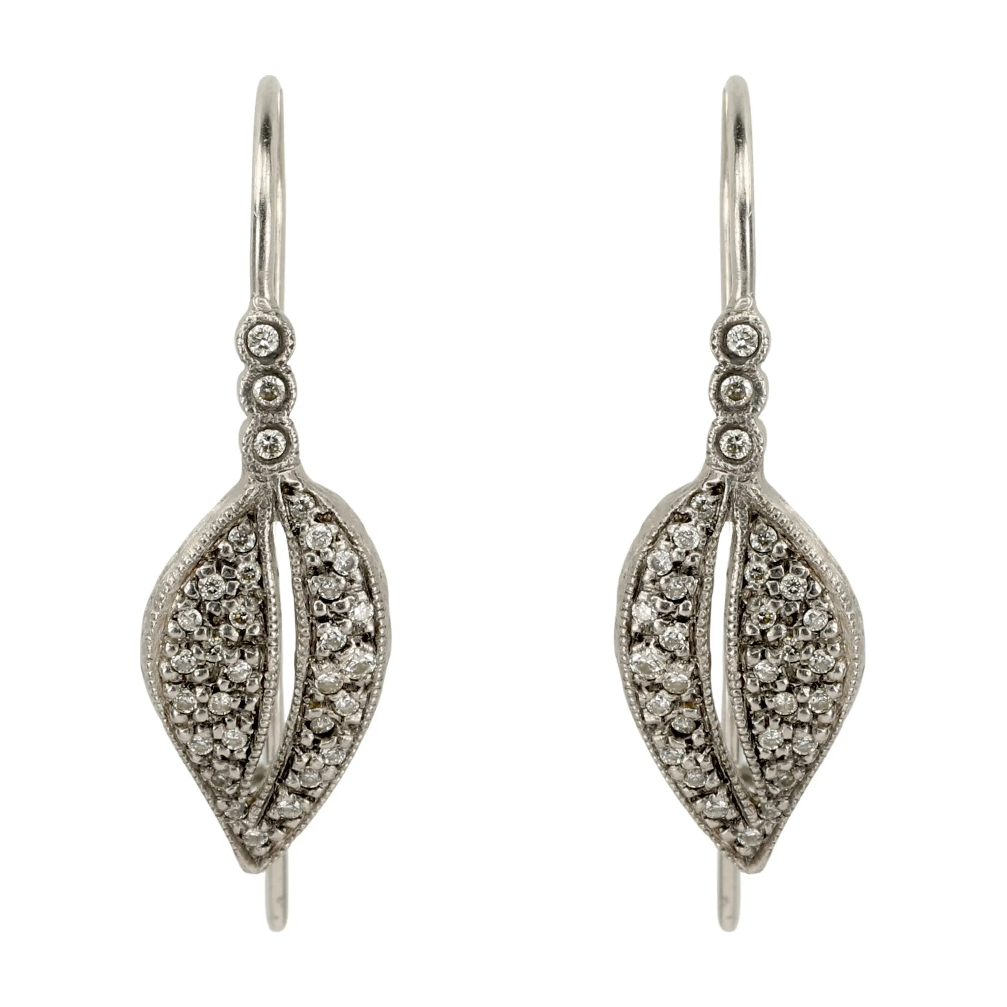 Platinum & Pave Diamond Small Leaf Earrings