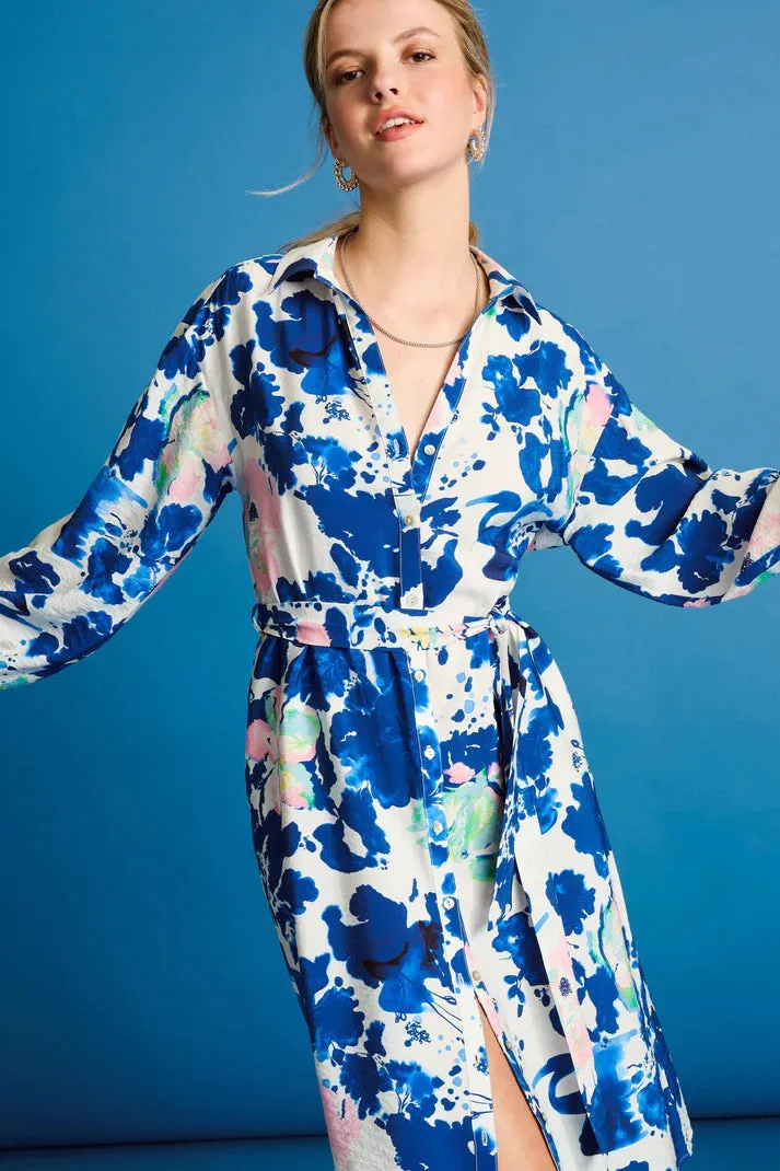 POM AMSTERDAM DRESS CRANE BIRDS BLUE