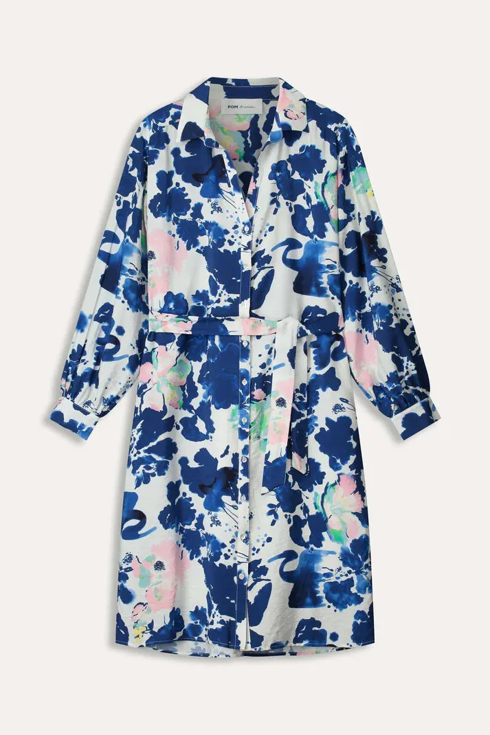 POM AMSTERDAM DRESS CRANE BIRDS BLUE