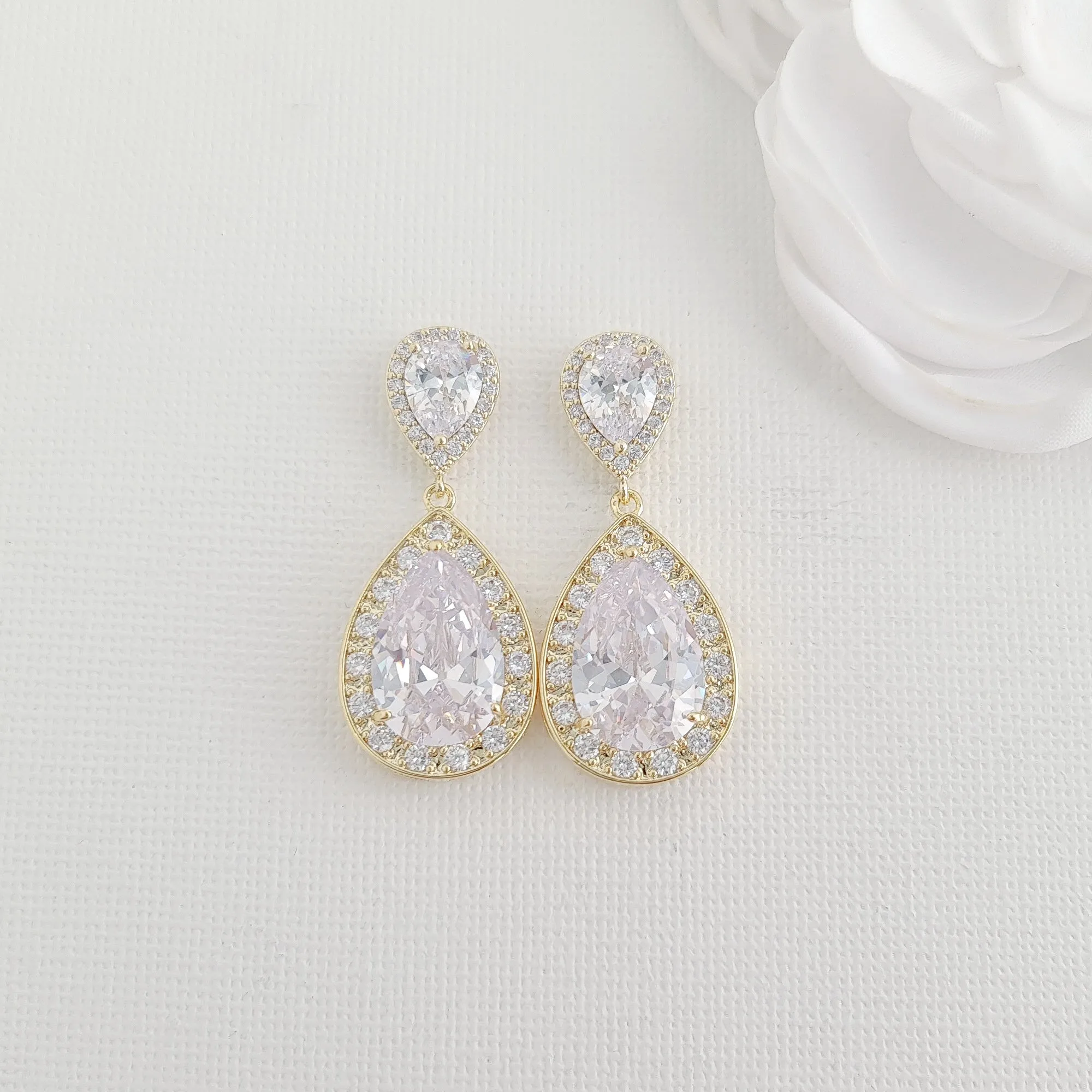 Rose Gold Bridal Earrings-Evelyn