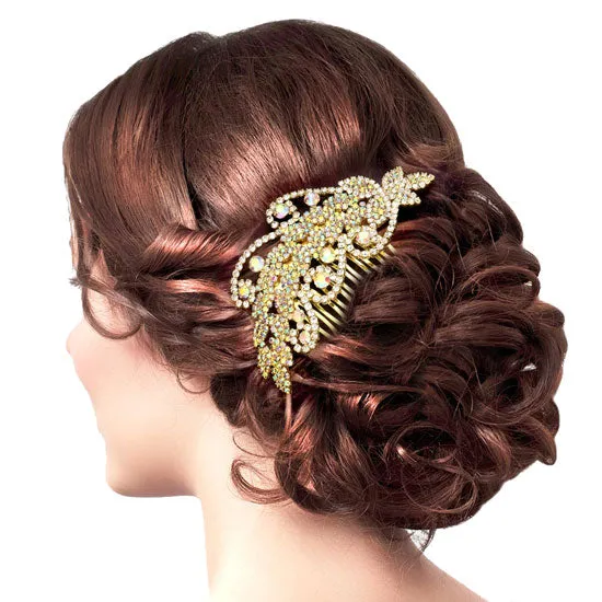 Round Stone Accented Rhinestone Wedding Bridal Hair Comb