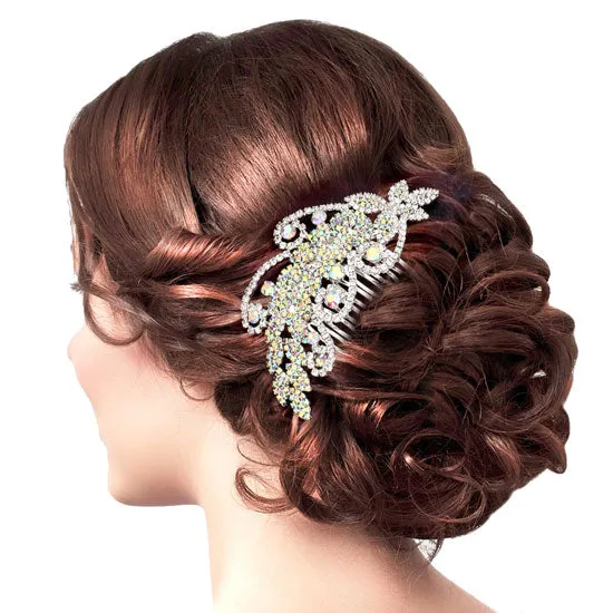 Round Stone Accented Rhinestone Wedding Bridal Hair Comb