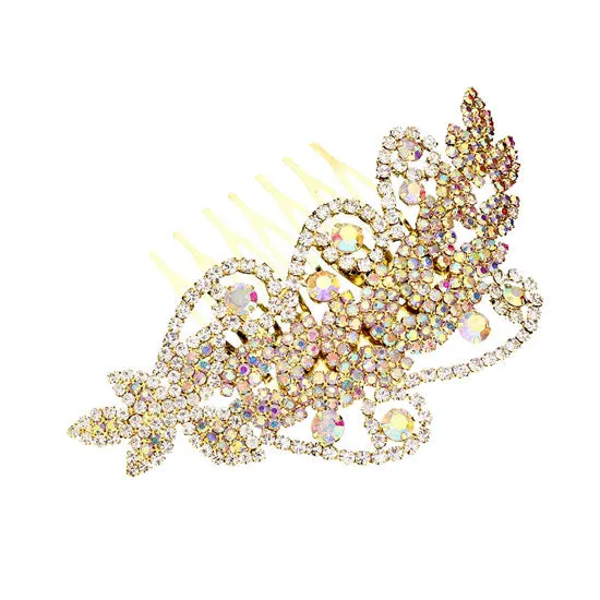 Round Stone Accented Rhinestone Wedding Bridal Hair Comb