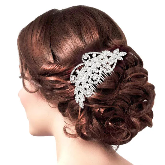 Round Stone Accented Rhinestone Wedding Bridal Hair Comb