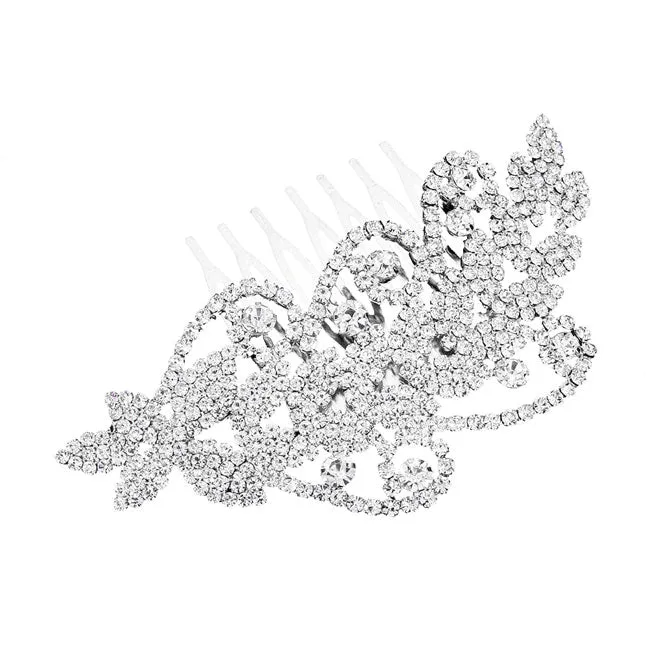 Round Stone Accented Rhinestone Wedding Bridal Hair Comb