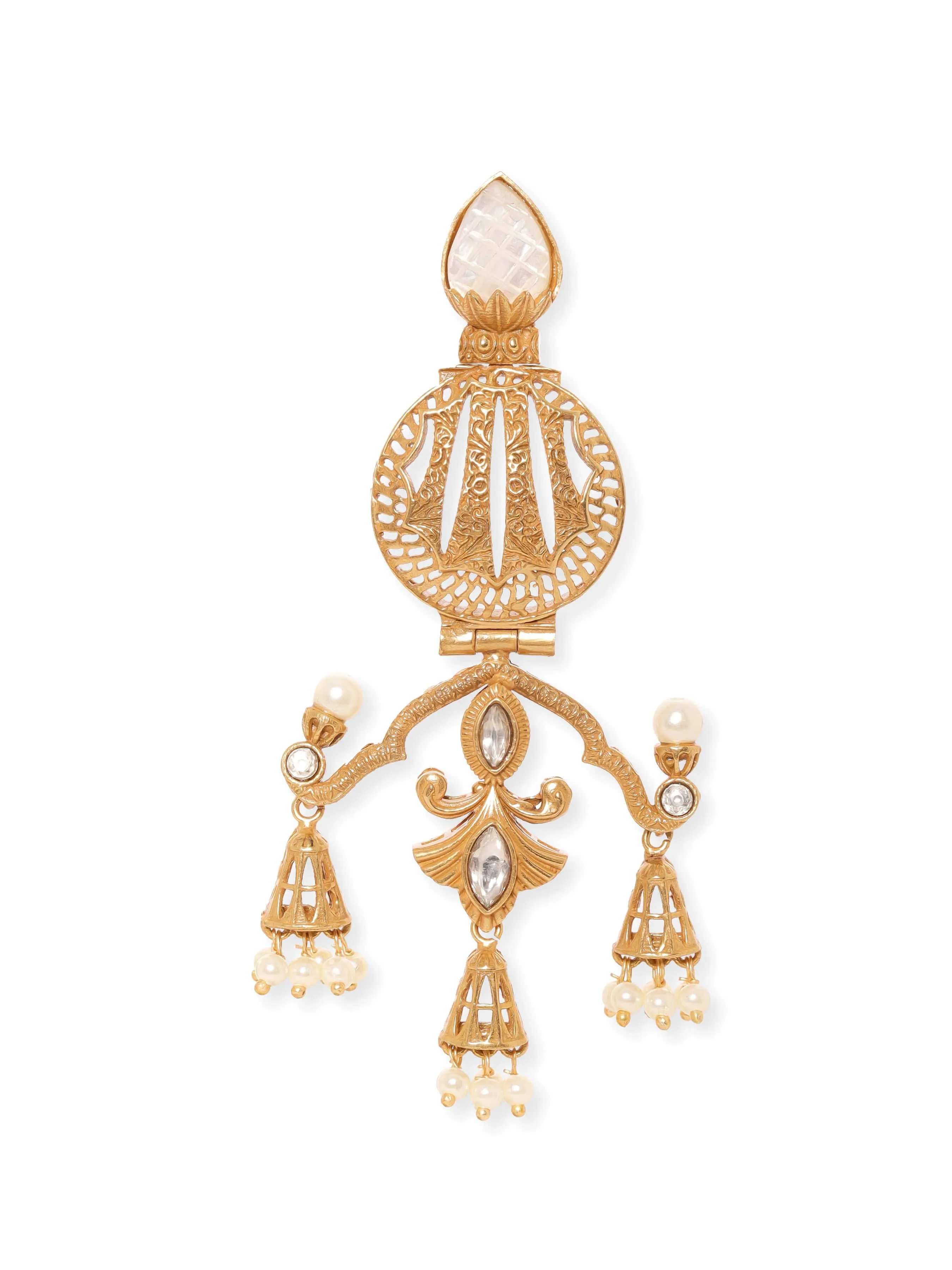 Rubans Gilded Opulence: Gold Plated Kundan Drop Earrings