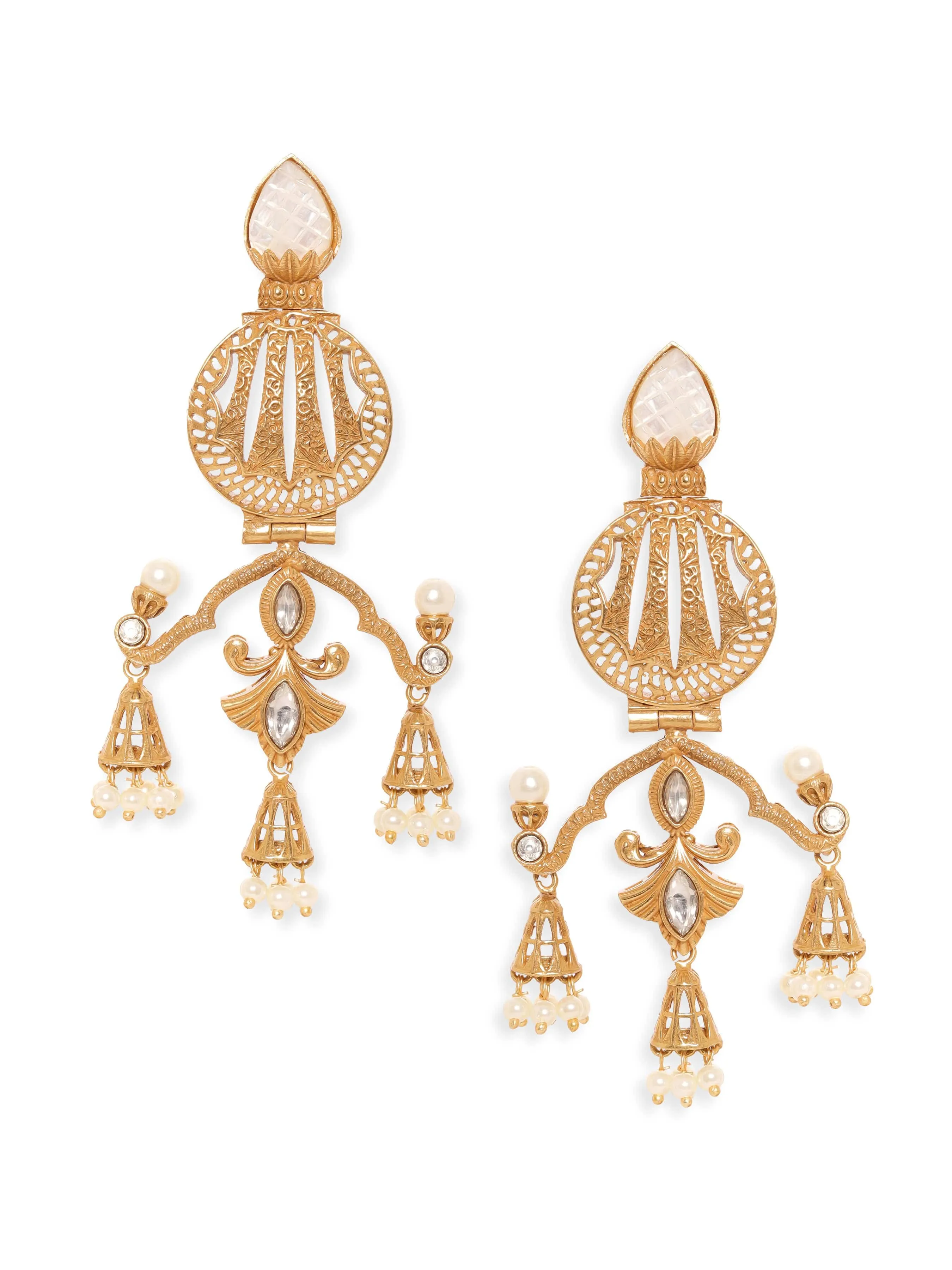 Rubans Gilded Opulence: Gold Plated Kundan Drop Earrings