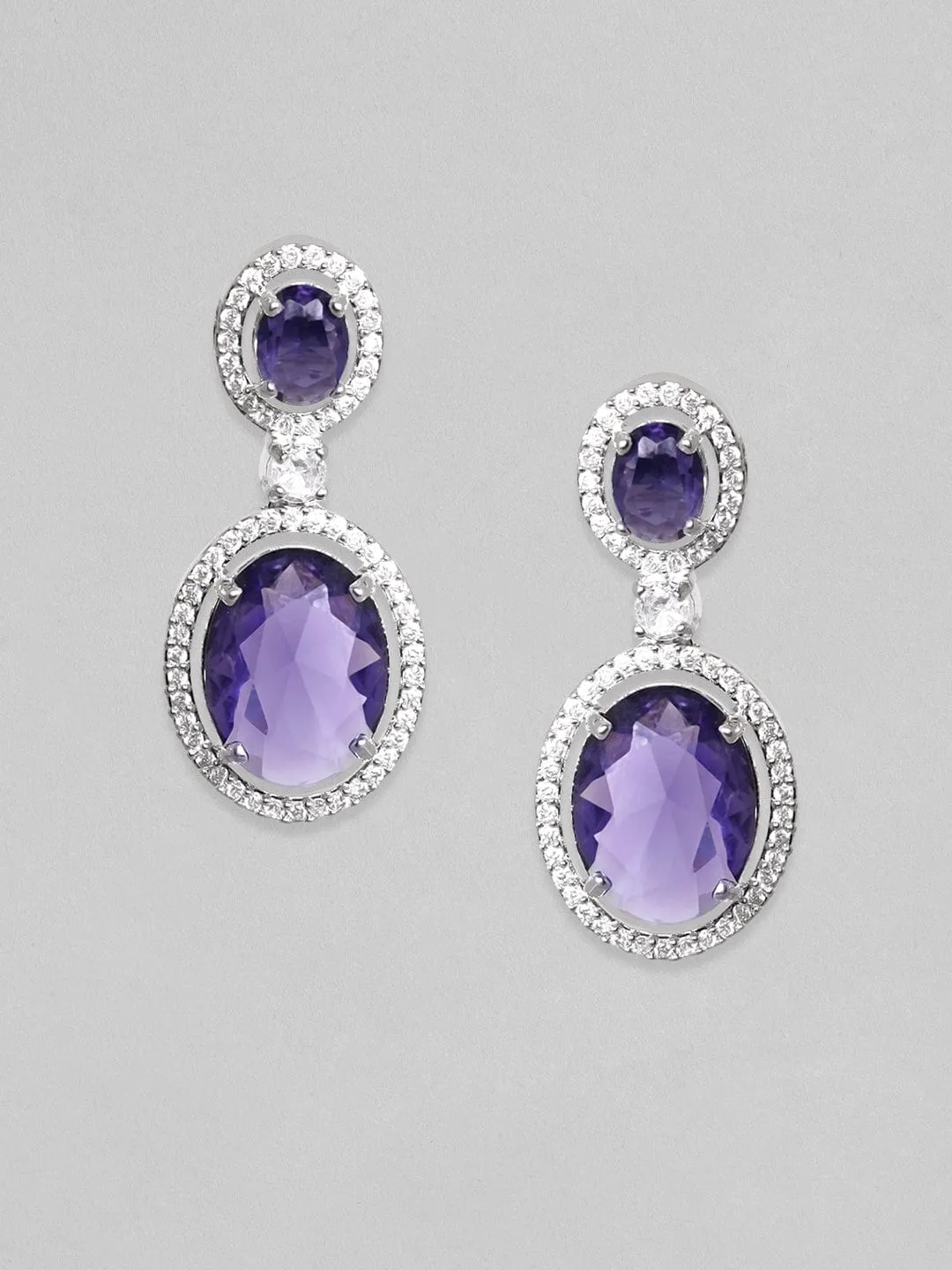 Rubans Rhodium Plated Premium White & Sapphire Zircons Drop Earrings