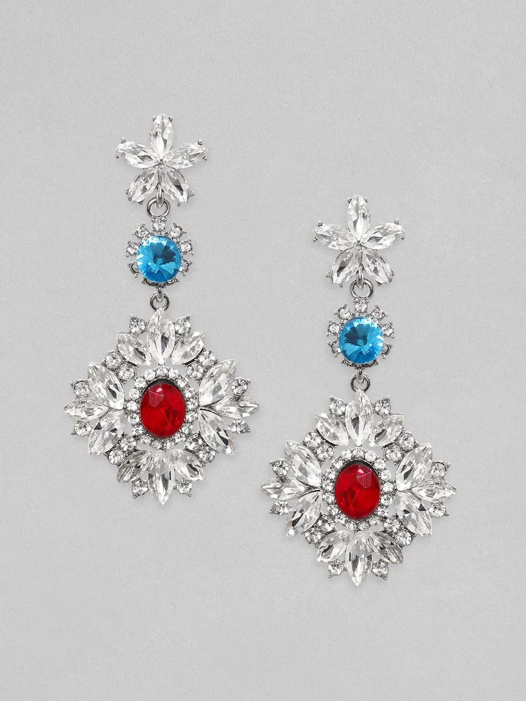 Rubans Voguish Rhodium Plated Crystal Studded Drop Earrings