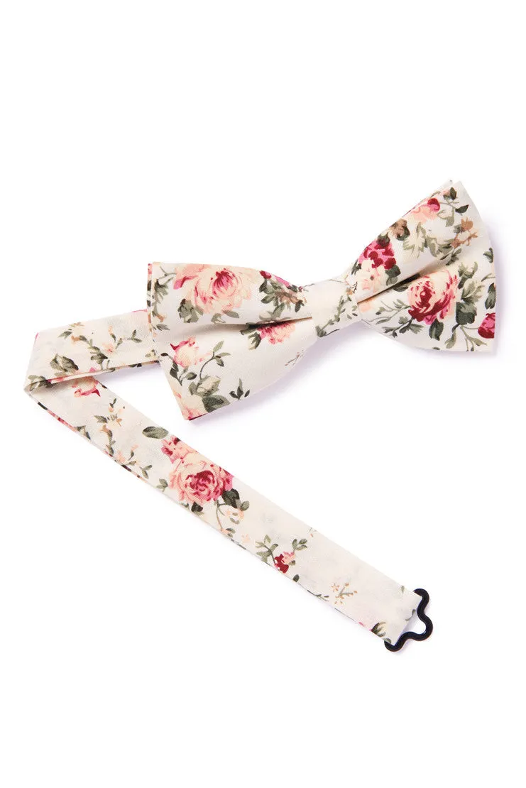 Shabby Chic Floral Bow Tie - Ivory