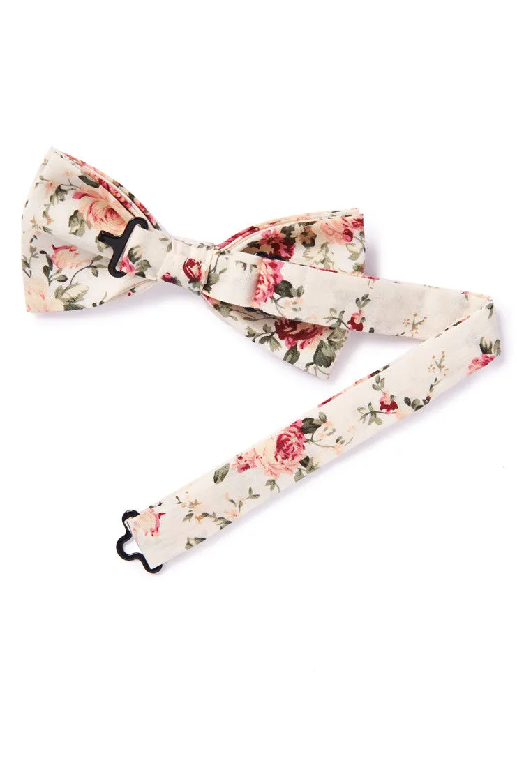 Shabby Chic Floral Bow Tie - Ivory