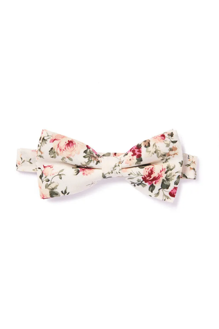 Shabby Chic Floral Bow Tie - Ivory