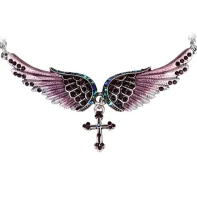 Silver Crystal Angelic Wing Cross Pendant Necklace