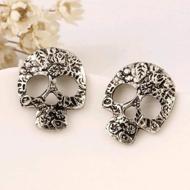 Skull City Small Silver Post Earrings