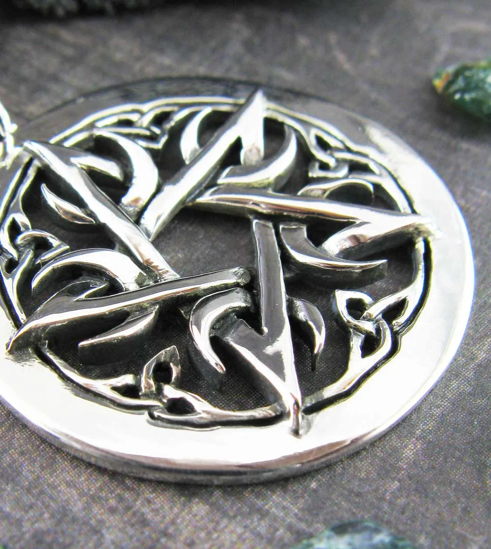 Small 1-1/8 Five Crescent Moons Celtic Pentacle Pendant, Handmade