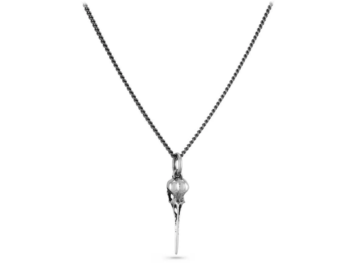 Small Hummingbird Skull Necklace - Silver