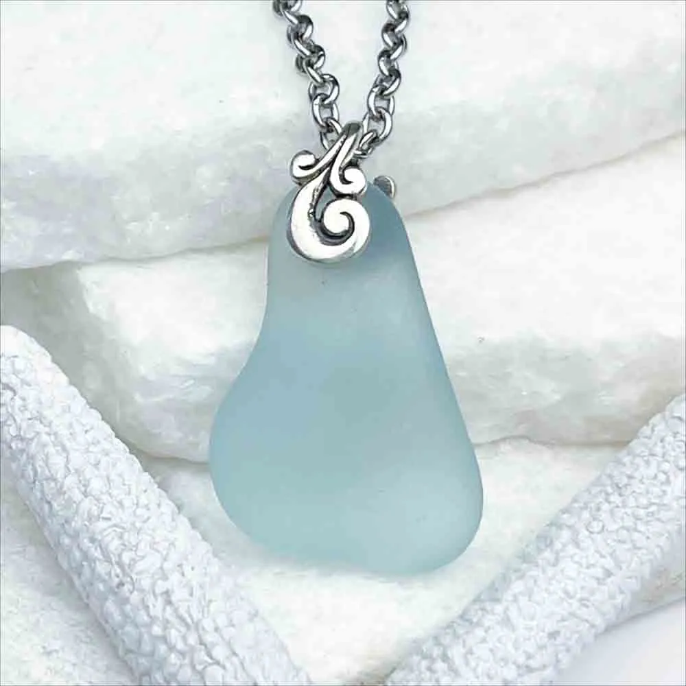 Smooth Ice Aqua Sea Glass Pendant | #5166