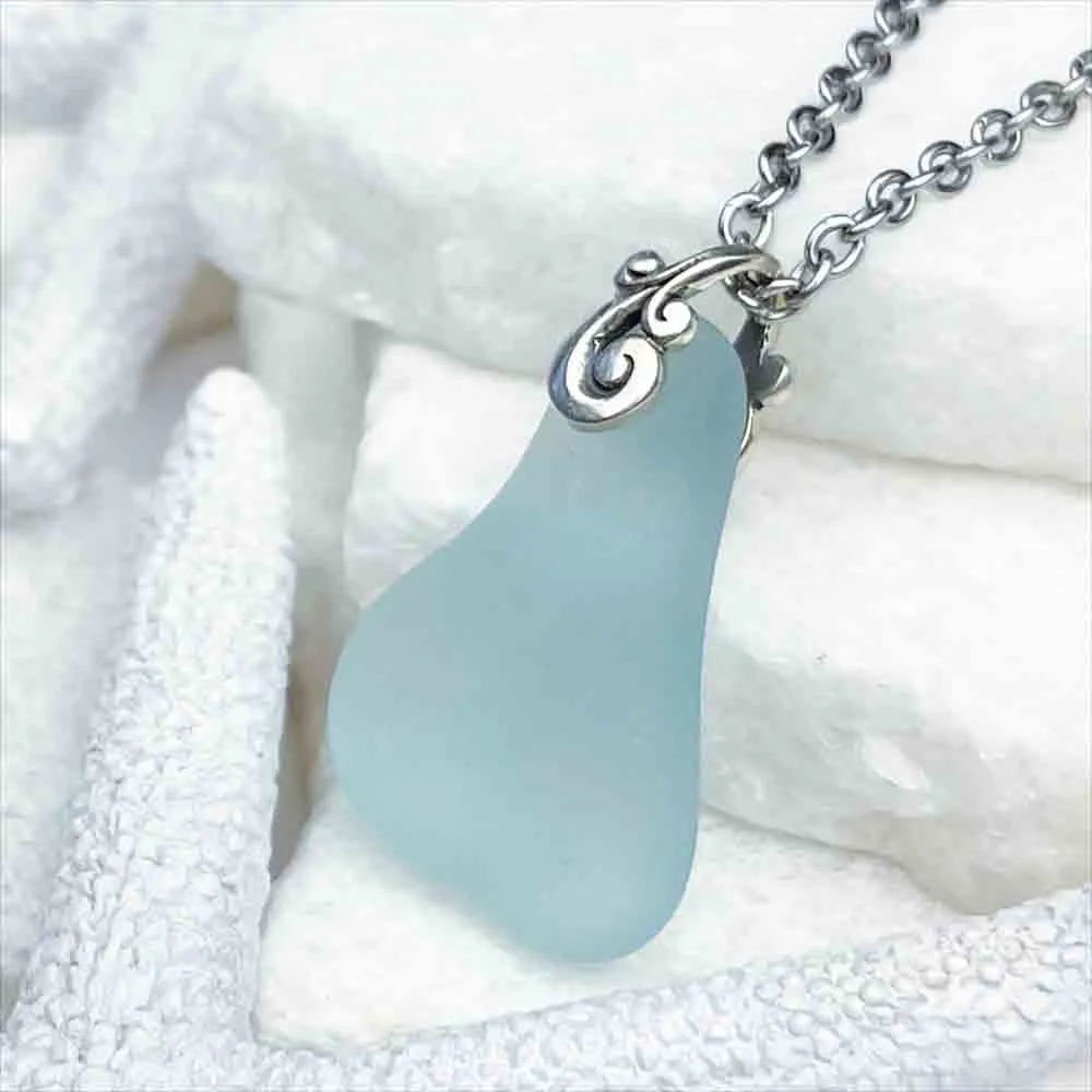 Smooth Ice Aqua Sea Glass Pendant | #5166