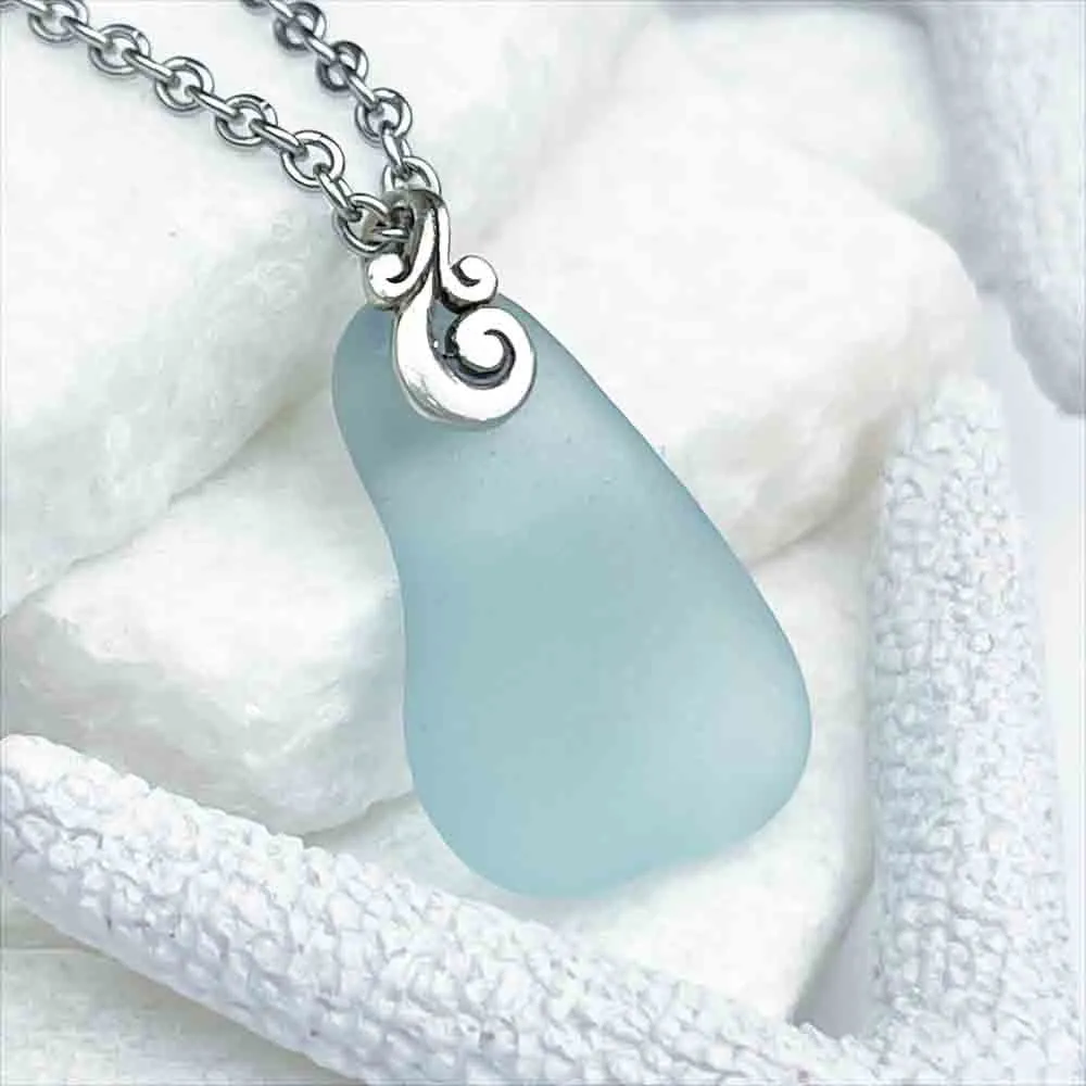 Smooth Ice Aqua Sea Glass Pendant | #5166