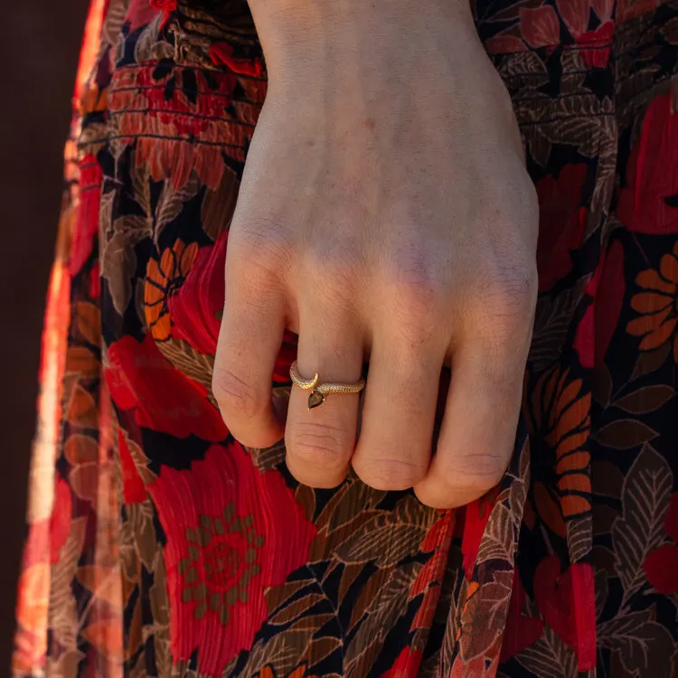 Solid Gold Smoky Quartz Snake Ring for Transformation