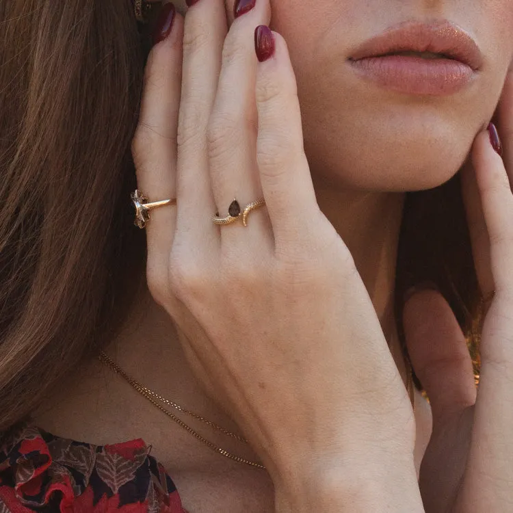 Solid Gold Smoky Quartz Snake Ring for Transformation