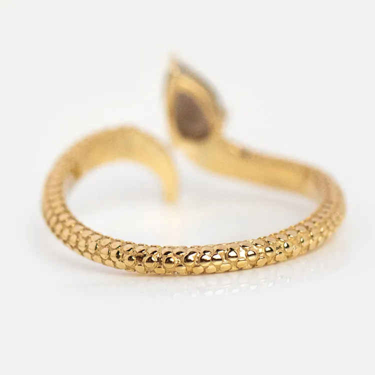 Solid Gold Smoky Quartz Snake Ring for Transformation