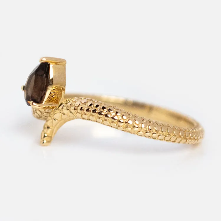 Solid Gold Smoky Quartz Snake Ring for Transformation