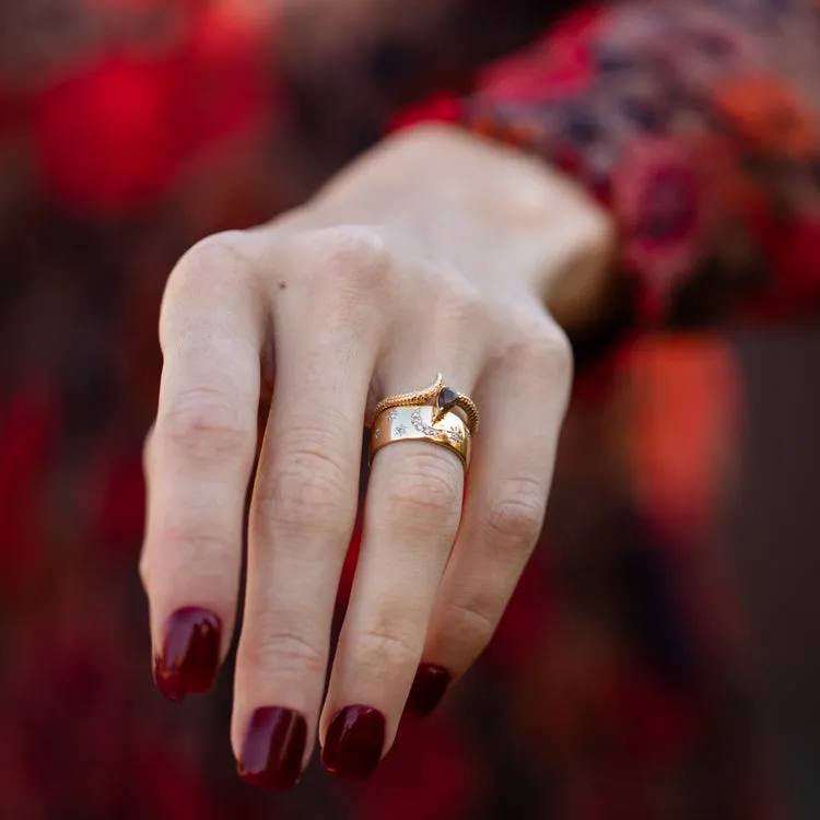 Solid Gold Smoky Quartz Snake Ring for Transformation