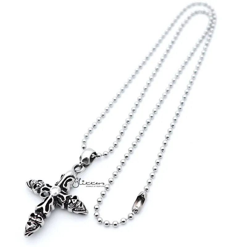 Stainless Steel Skull Cross with C.Z Pendant