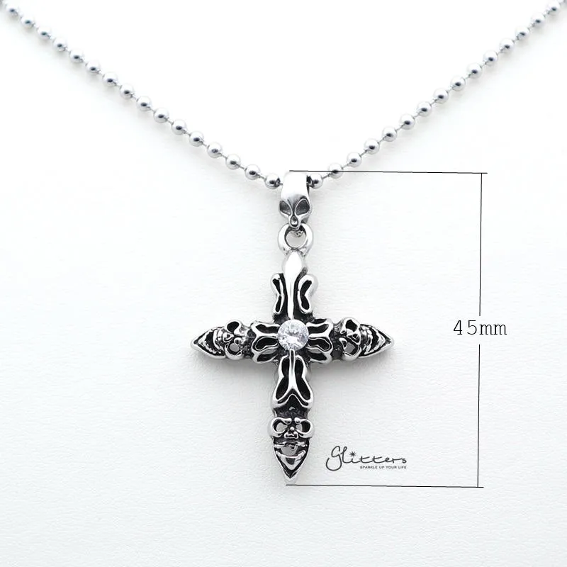 Stainless Steel Skull Cross with C.Z Pendant