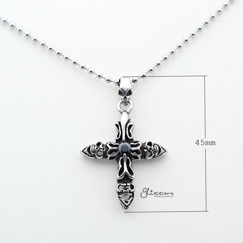 Stainless Steel Skull Cross with C.Z Pendant