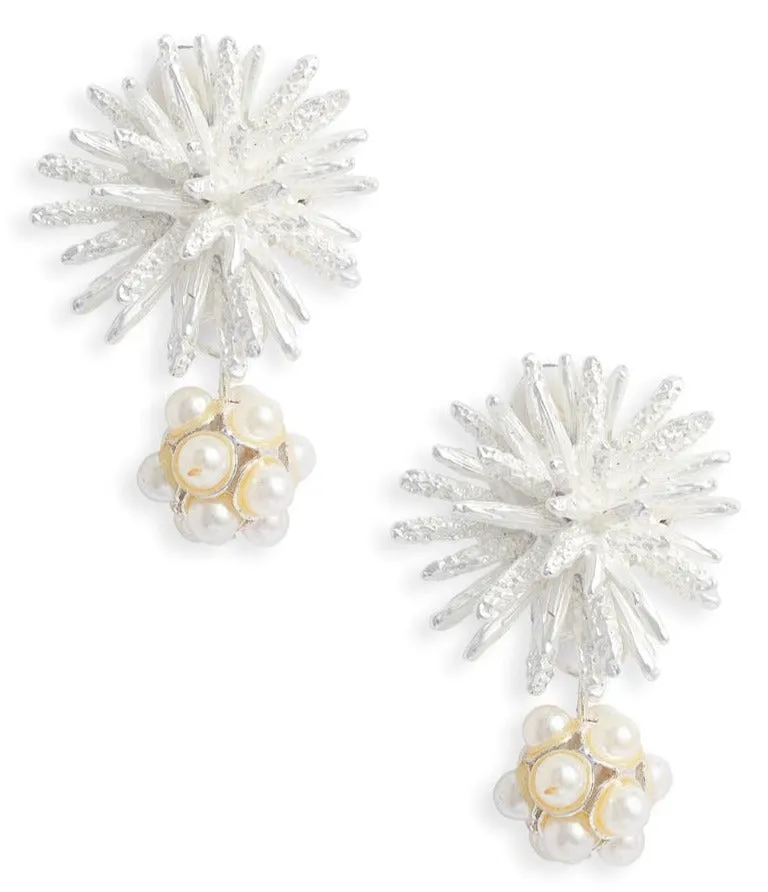 Starburst pearl cluster drop clip-on earrings