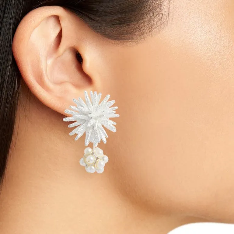 Starburst pearl cluster drop clip-on earrings