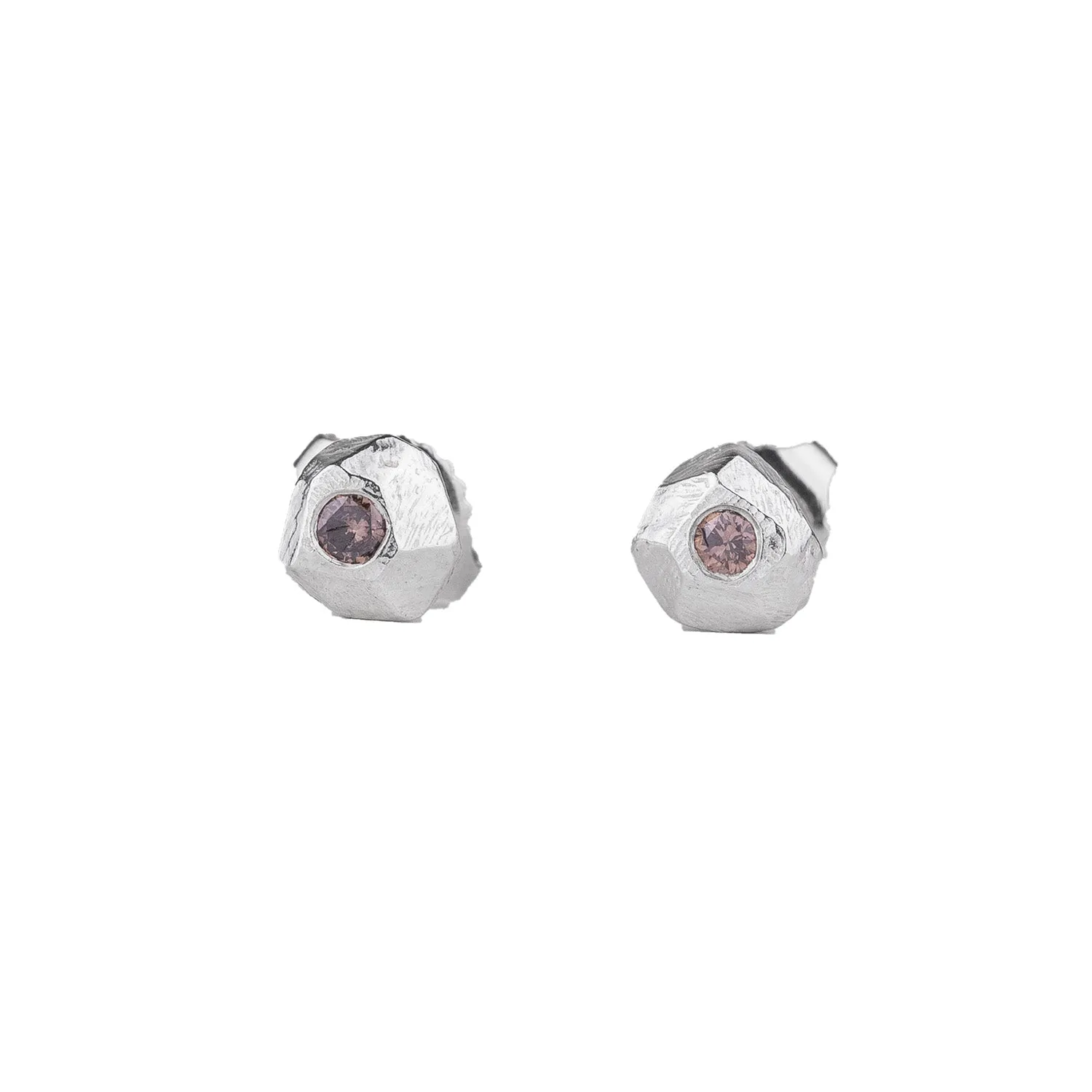 Sterling Silver Faceted Stud with Brown Diamonds by Dahlia Kanner