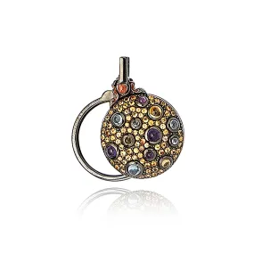 Sterling Silver Mirror Locket with Burnt Orange Oil Enamel, Orange Sapphires, Amethyst, Blue Topaz & Citrine