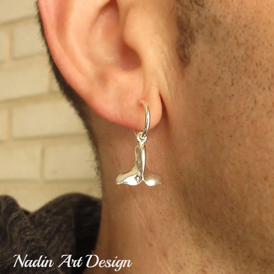 Sterling Silver Whale Tail Earring for Men