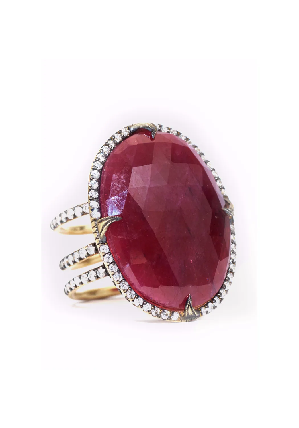 Sylva & Cie 18KYG Diamond & Large Oval Faceted Ruby Ring