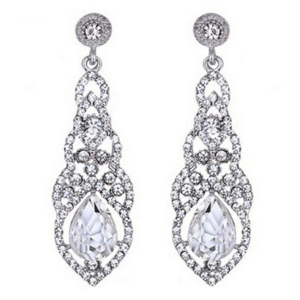 Teardrop Elegance White Gem Statement Earrings