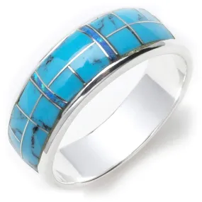 Turquoise 925 Sterling Silver Ring USA Handmade with Labratory Opal Accent