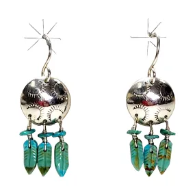 Turquoise Feathers Shield Earrings