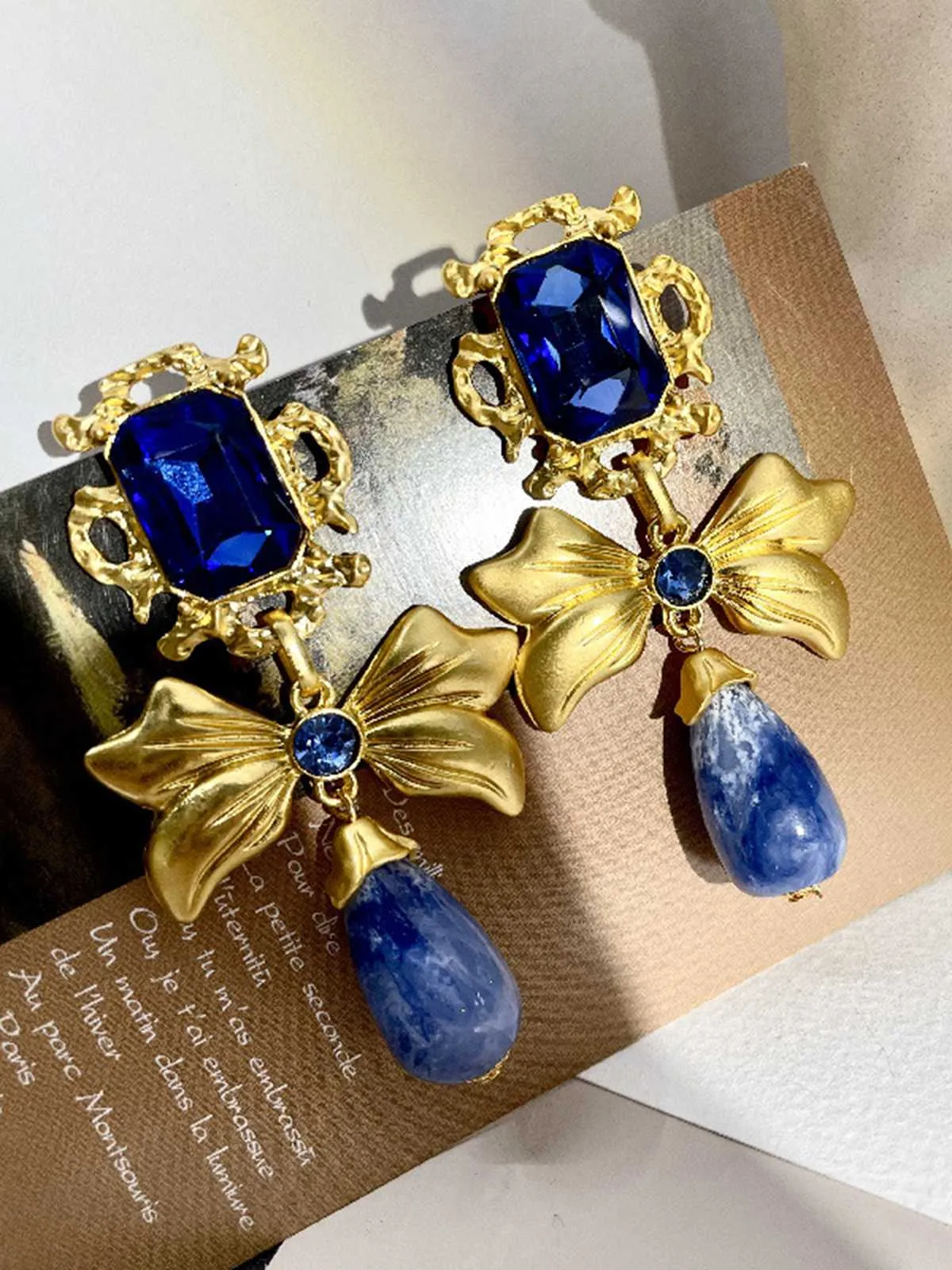 Vintage Bow Blue Gemstone Earrings